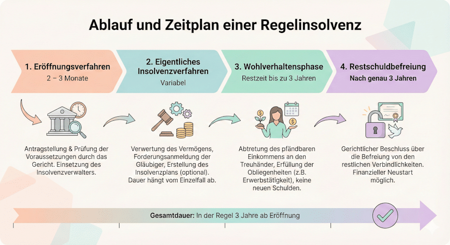 Wie lange dauern die Phasen einer Regelinsolvenz?